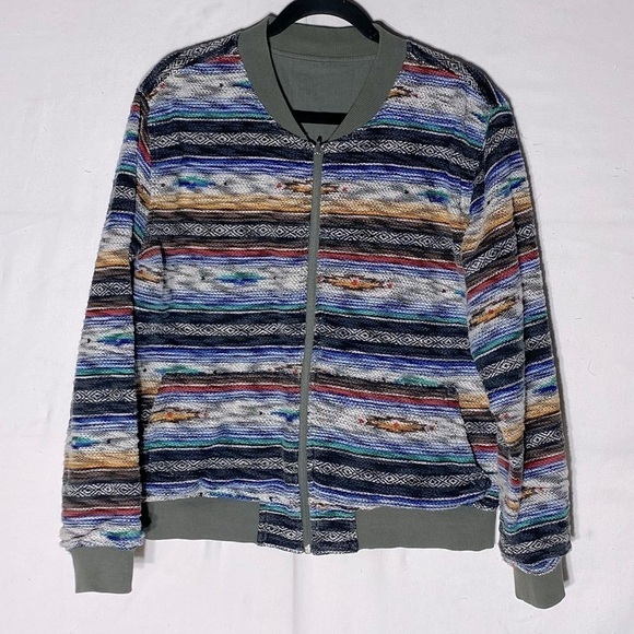 Las Vegas Oversized Sage Green Southwestern Reversible Bomber Jacket M - Picture 13 of 13